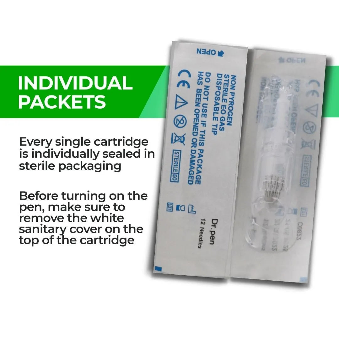Dr. Pen A10 Cartridges - 20 Pack 12 Needles - Dr.Pen Authorized Distributor - Microneedling Pen
