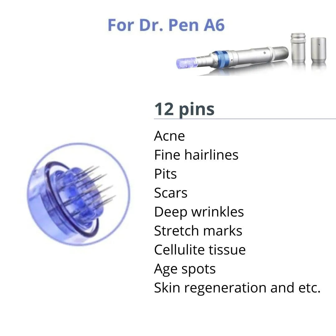 Dr. Pen A6 Cartridges - 10 Pack 12 Needles - Dr.Pen Authorized Distributor - Microneedling Pen