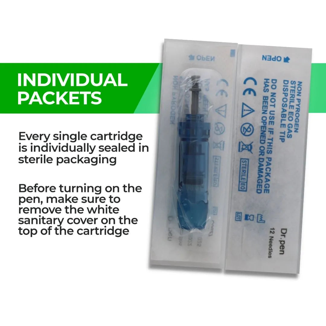 Dr. Pen M8S / A11 / A8S / A9 Cartridges - 20 Pack 12 Needles - Dr.Pen Authorized Distributor - Microneedling Pen
