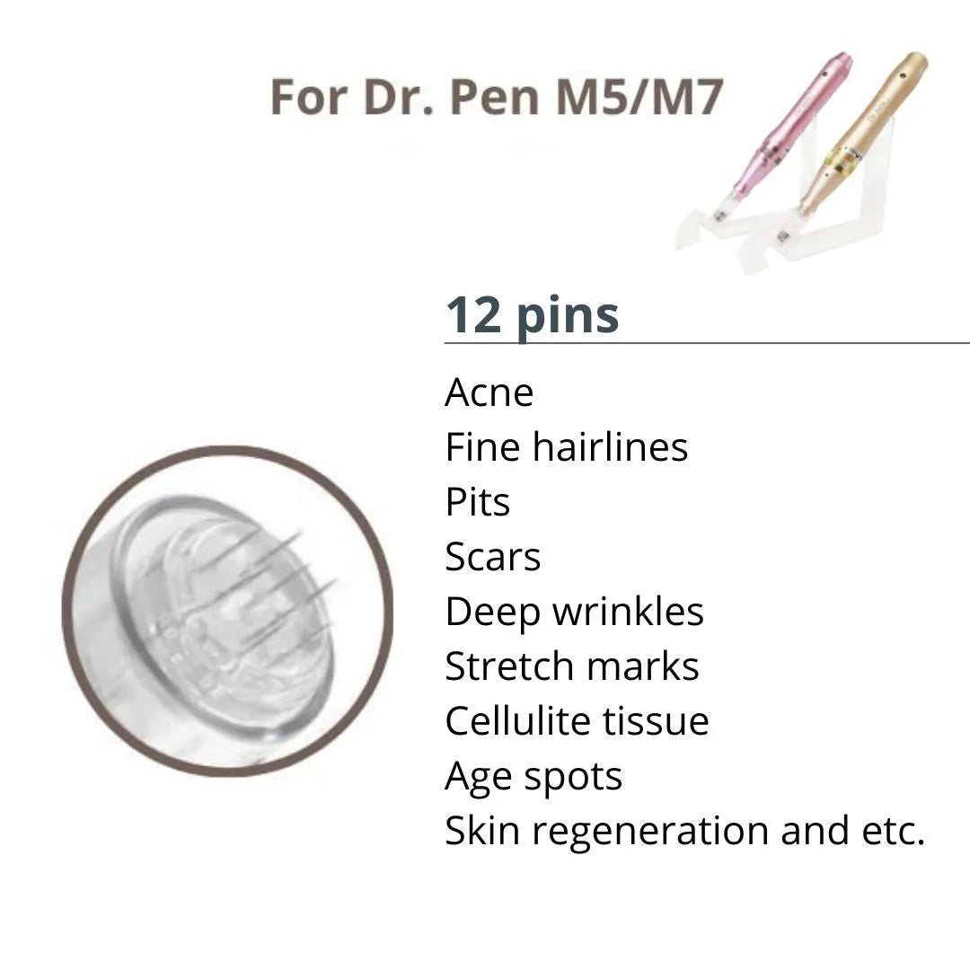 Dr. Pen M5 / M7 Cartridges - 20 Pack 12 Needles - Dr.Pen Authorized Distributor - Microneedling Pen