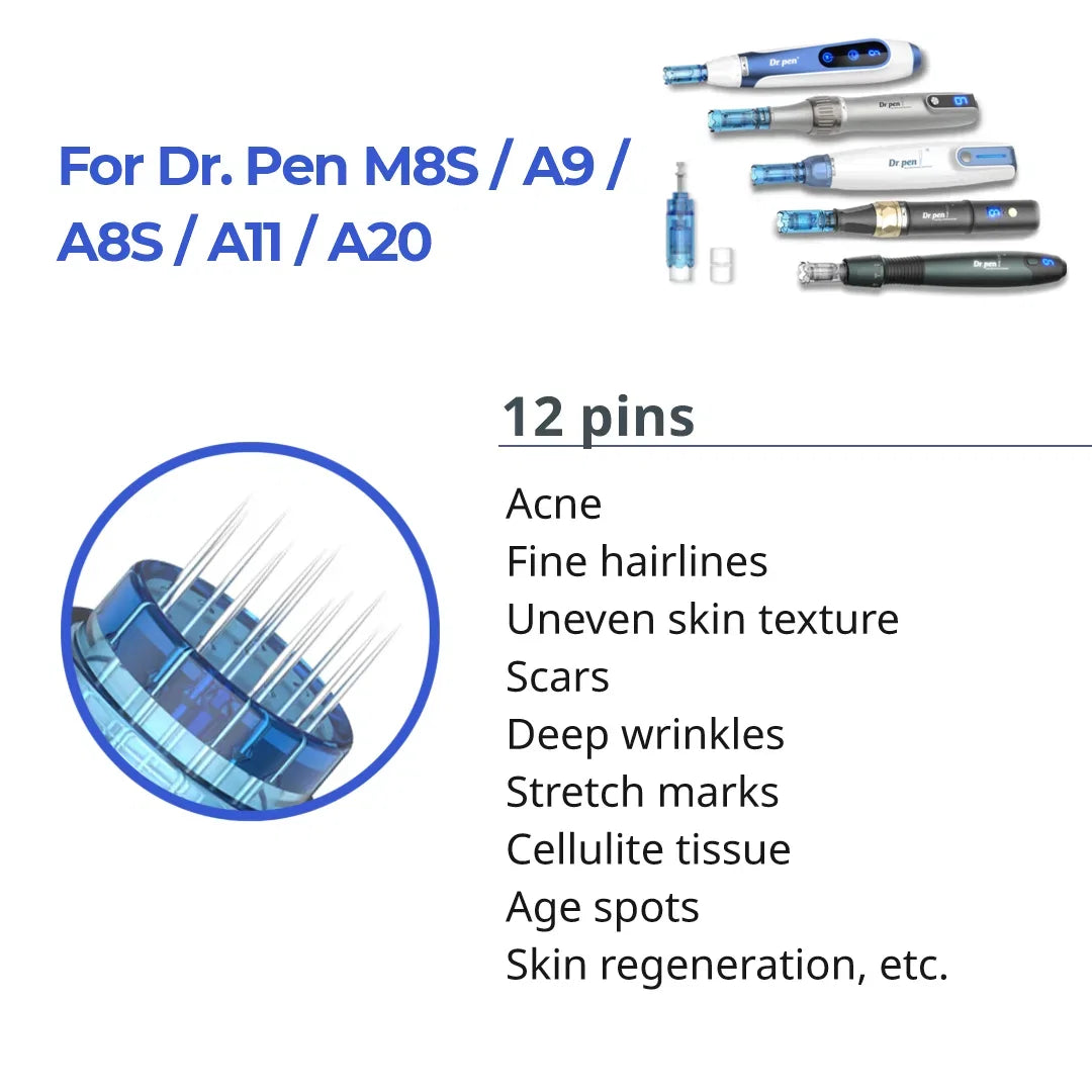 Dr. Pen M8S / A11 / A8S / A9 / A20 Cartridges - 12 Needles - Dr.Pen Authorized Distributor - Microneedling Pen
