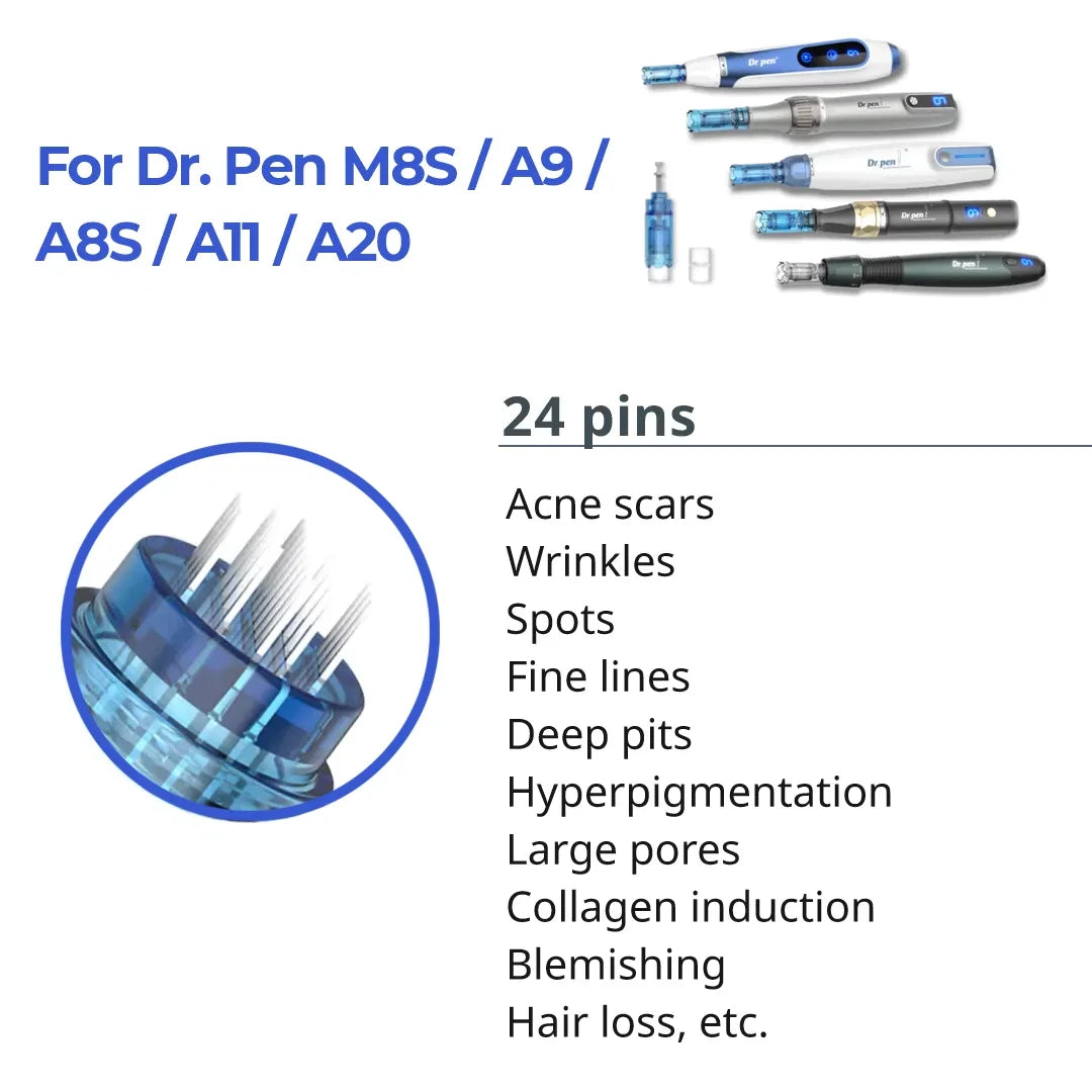 Dr. Pen M8S / A11 / A8S / A9 / A20 Cartridges - 24 Needles - Dr.Pen Authorized Distributor - Microneedling Pen