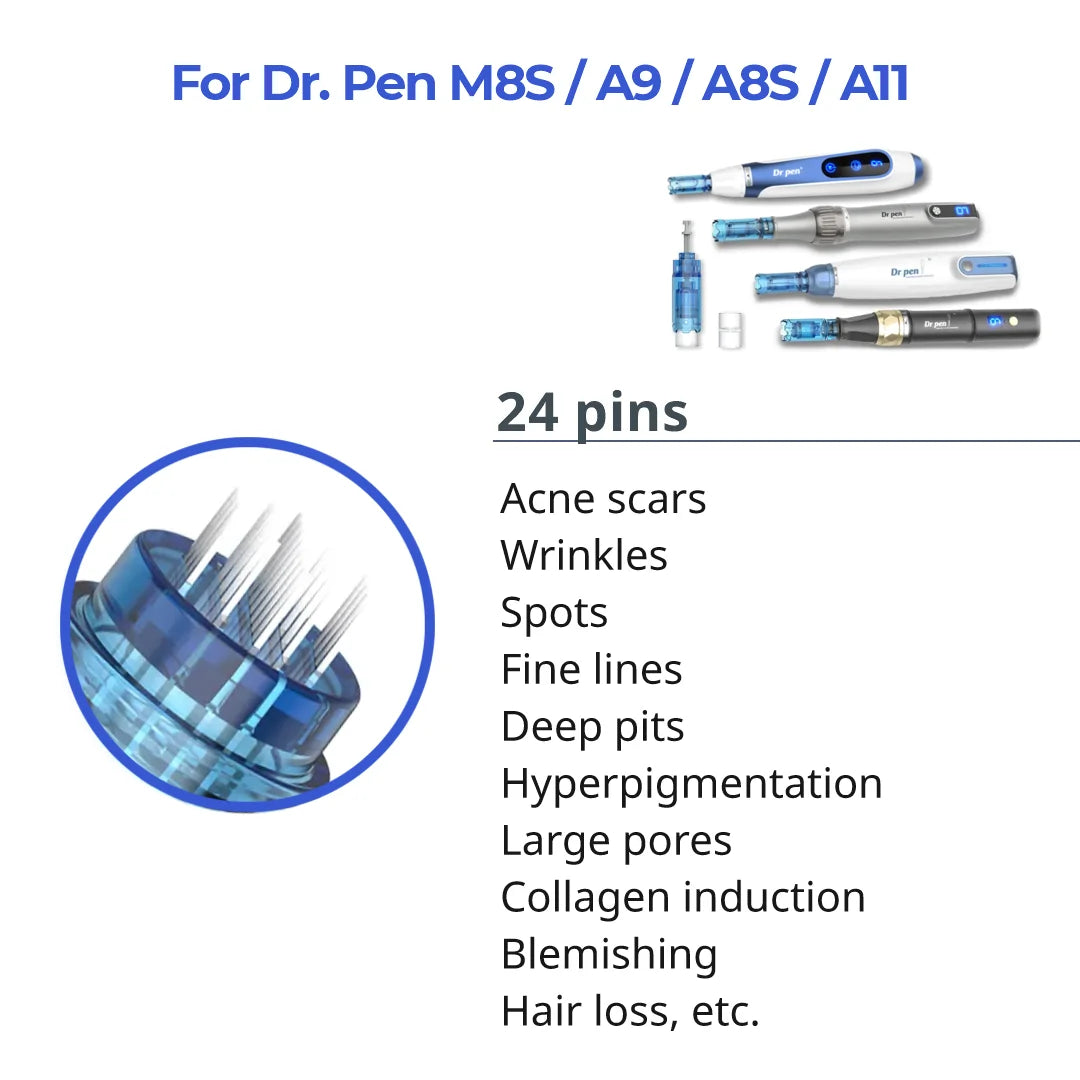 Dr. Pen M8S / A11 / A8S / A9 Cartridges - 24 Needles - Dr.Pen Authorized Distributor - Microneedling Pen
