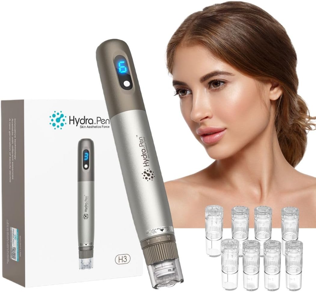 Dr. Pen H3 Hydra Pen Automatic Serum Applicator - Authentic Derma Beauty Pen - Trusty Skin Care Tool Kit - 0.25mm 12pins х2 + 0.25mm Round Nano x3 + 0.25mm Silicone Nano x3