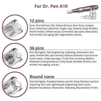 Dr. Pen A10 Cartridges - 10 Pack 12 Needles - Dr.Pen Authorized Distributor - Microneedling Pen