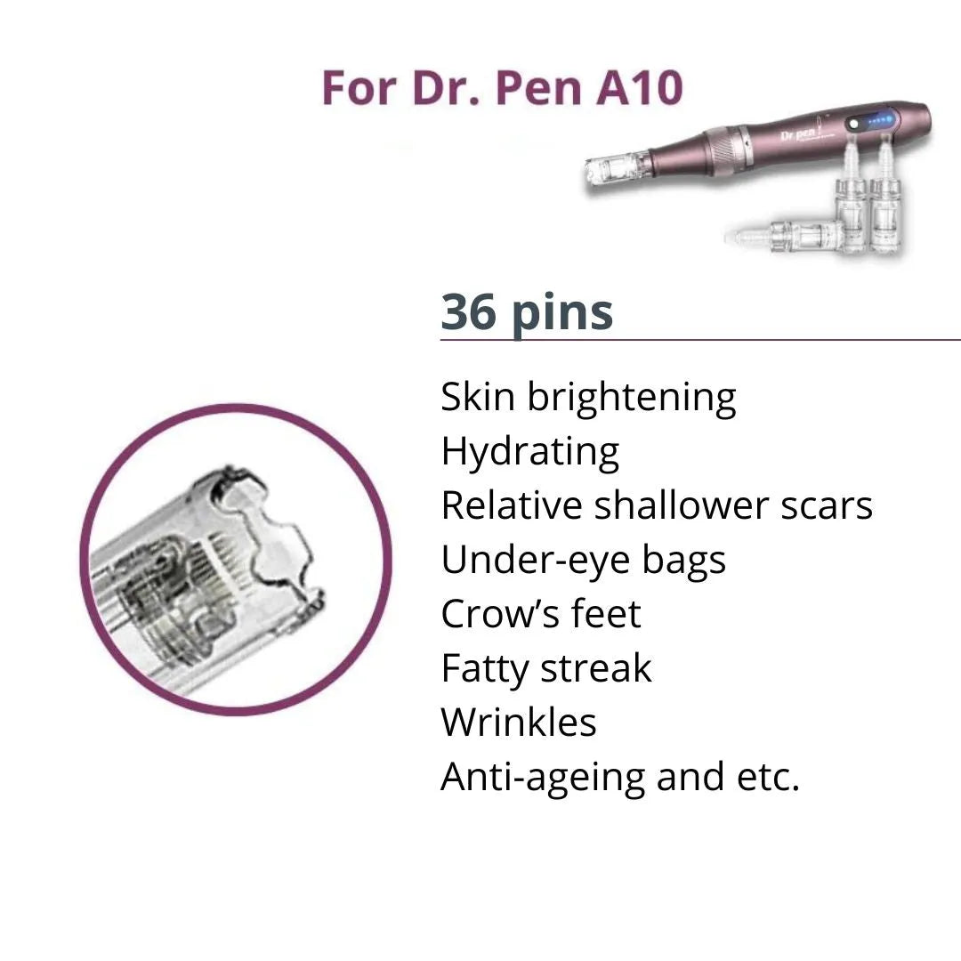 Dr. Pen A10 Cartridges - 10 Pack 36 Needles - Dr.Pen Authorized Distributor - Microneedling Pen