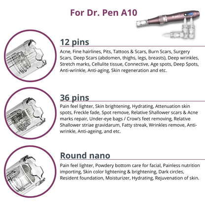 Dr. Pen Ultima A10 Replacement Cartridges - (10 Pack) - Round Nano Cartridges Bayonet Slot - Disposable Replacement Parts