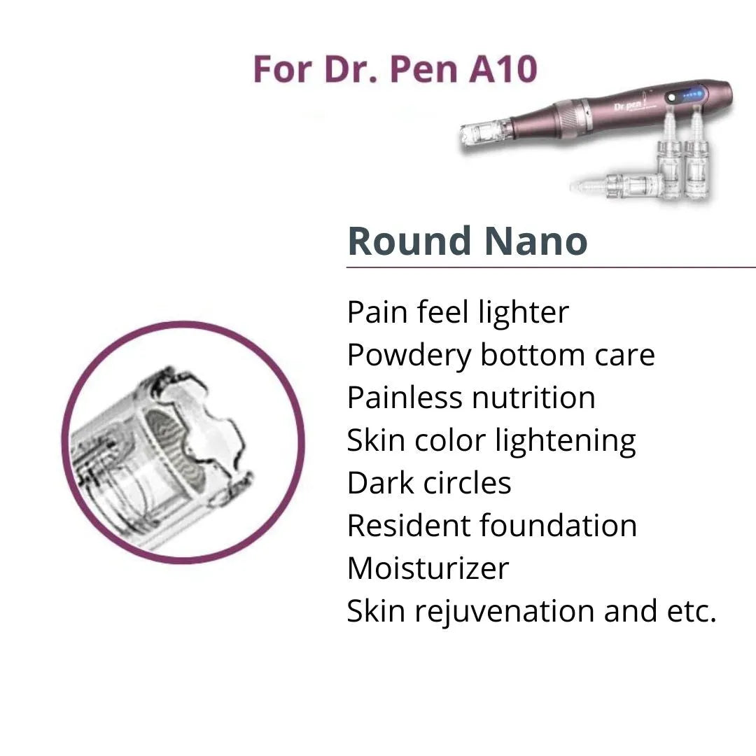 Dr. Pen A10 Cartridges - 10 Pack Round Nano Needles - Dr.Pen Authorized Distributor - Microneedling Pen