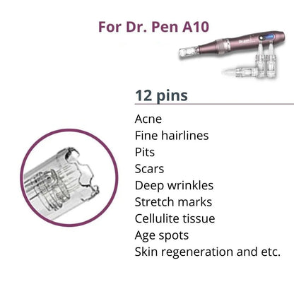 Dr. Pen Ultima A10 Replacement Cartridges - (20 Pack) - 12 Pins Bayonet Slot - Disposable Replacement Parts