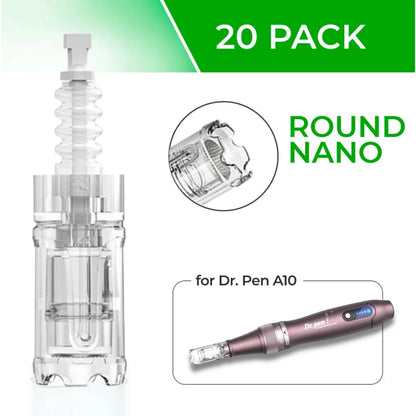 Dr. Pen A10 Cartridges - 20 Pack Round Nano Needles - Dr.Pen Authorized Distributor - Microneedling Pen