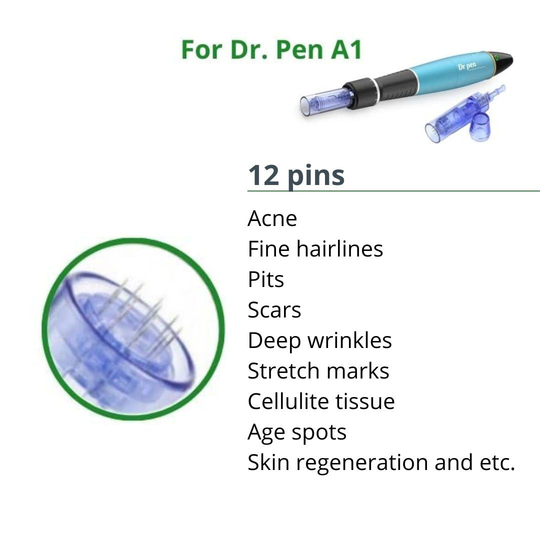 Dr. Pen Ultima A1 Replacement Cartridges - 10 Pack - 12 Pins Bayonet Slot - Disposable Replacement Parts