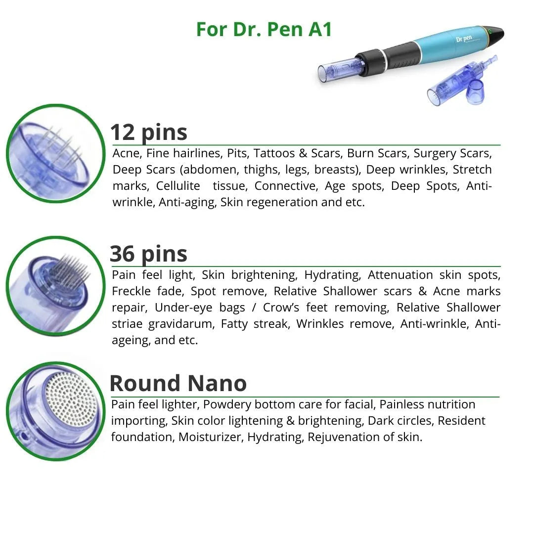 Dr. Pen A1 Cartridges - 10 Pack 12 Needles - Dr.Pen Authorized Distributor - Microneedling Pen