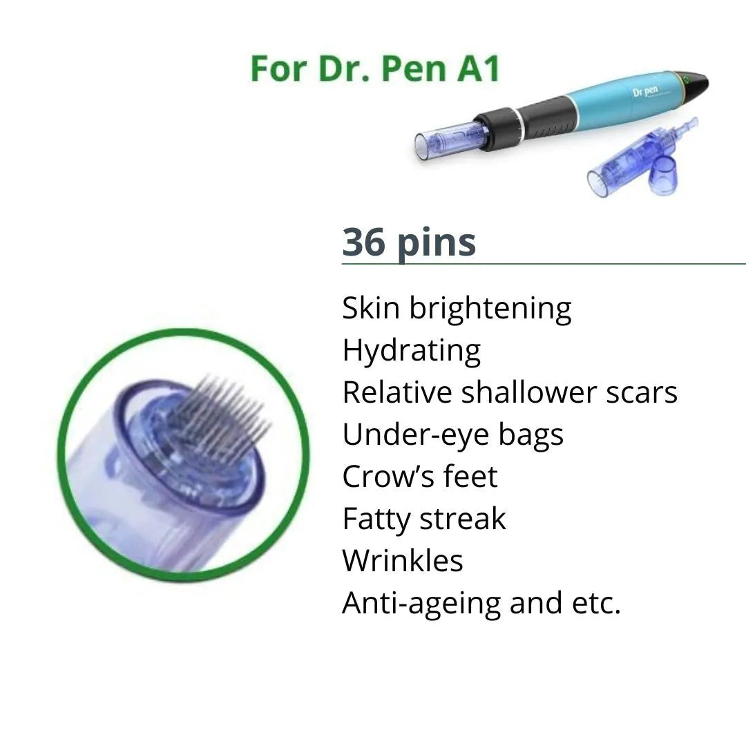 Dr. Pen Ultima A1 Replacement Cartridges - (10 Pack) - 36 Pins Bayonet Slot - Disposable Replacement Parts