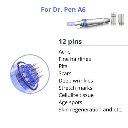 Dr. Pen A6 Cartridges - 20 Pack 12 Needles - Dr.Pen Authorized Distributor - Microneedling Pen