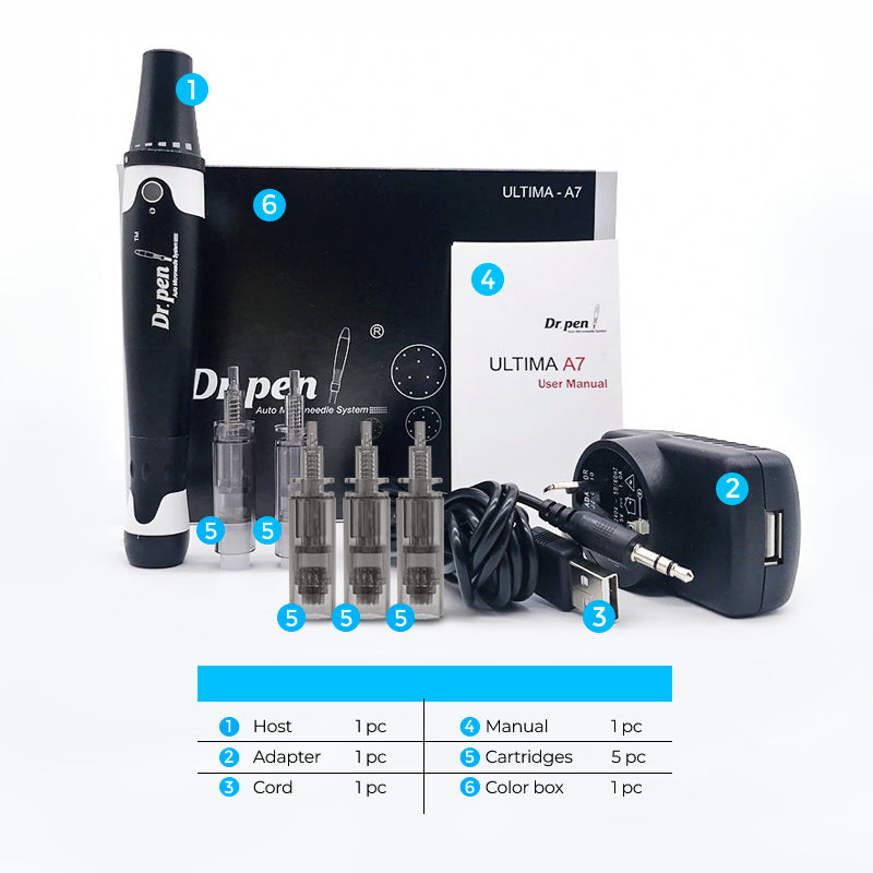 Dr. Pen A7 Microneedling Dermapen - 12pins x2 + 36pins x3 Cartridges