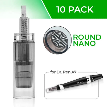 Dr. Pen A7 Cartridges - 10 Pack Round Nano Needles - Dr.Pen Authorized Distributor - Microneedling Pen