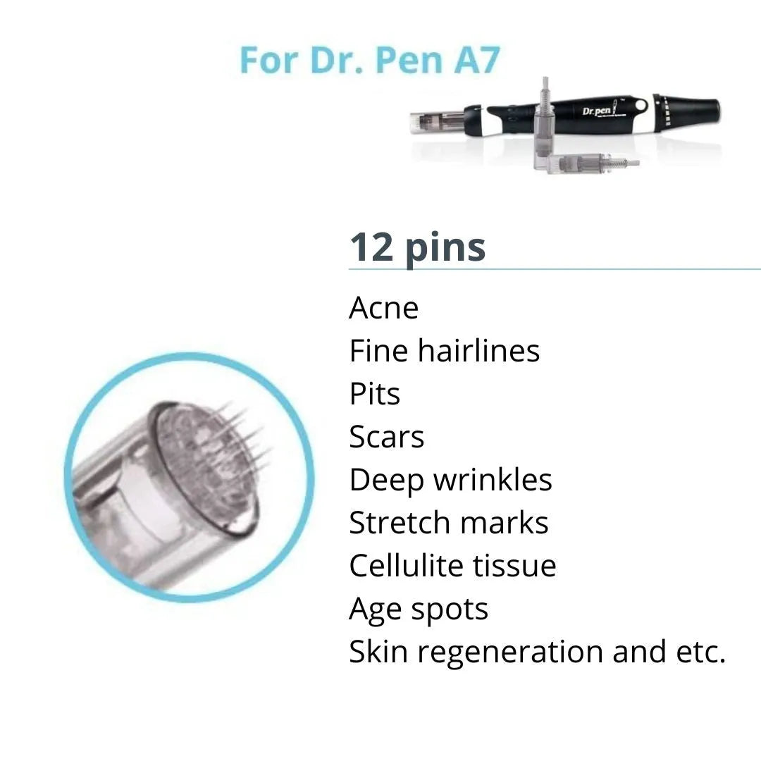 Dr. Pen A7 Cartridges - 20 Pack 12 Needles - Dr.Pen Authorized Distributor - Microneedling Pen