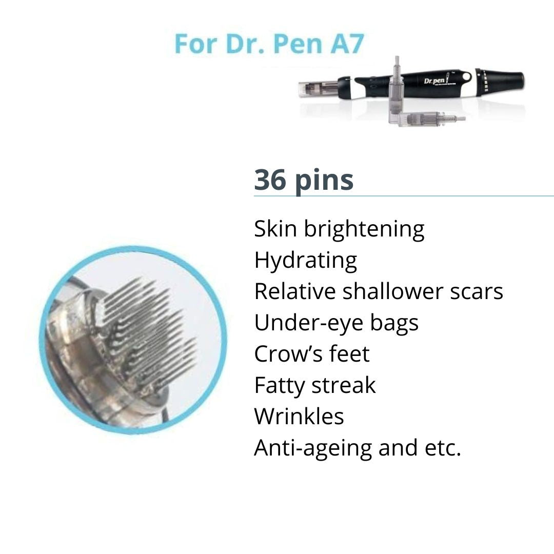 Dr. Pen Ultima A7 Replacement Cartridges - (20 Pack) - 36 Pins Bayonet Slot - Disposable Replacement Parts
