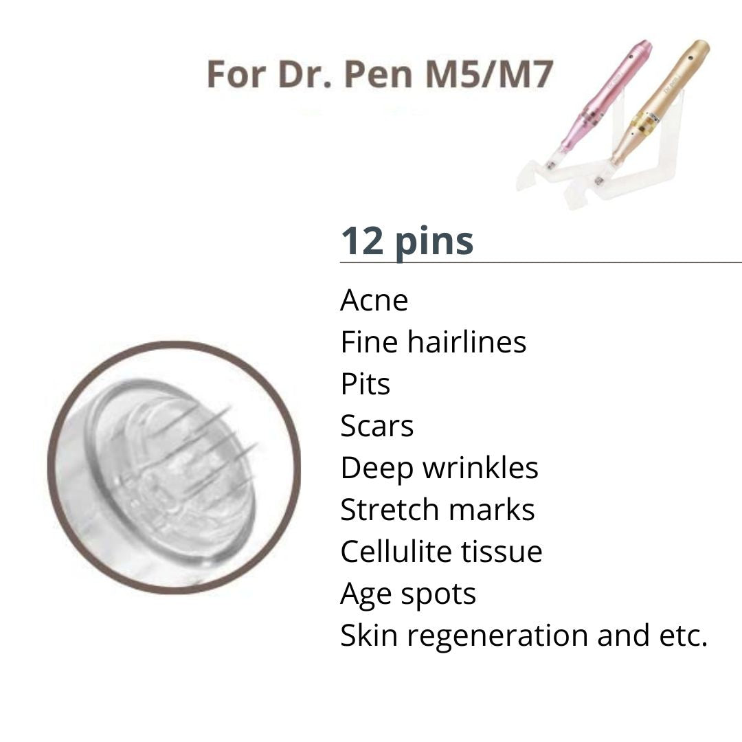 Dr. Pen Ultima M5 M7 Replacement Cartridges - (10 Pack) - 12 Pins Bayonet Slot - Disposable Replacement Parts