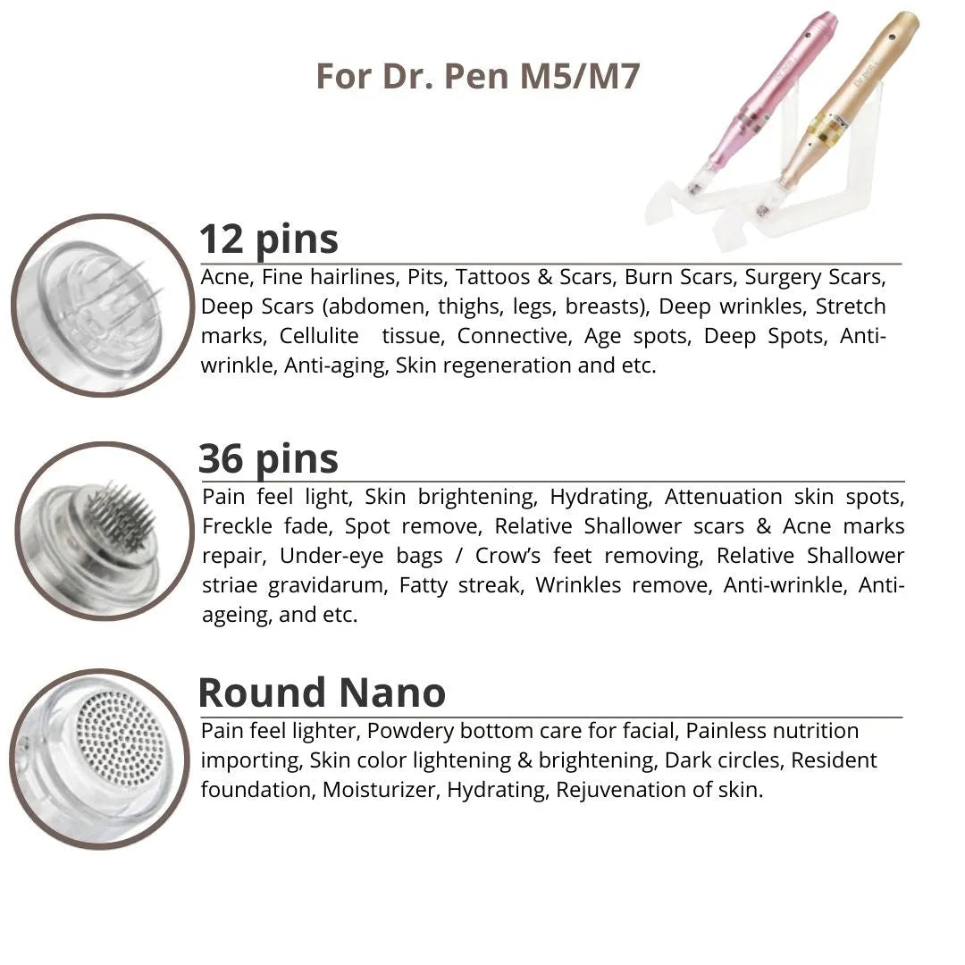 Dr. Pen M5 / M7 Cartridges - 10 Pack 12 Needles - Dr.Pen Authorized Distributor - Microneedling Pen