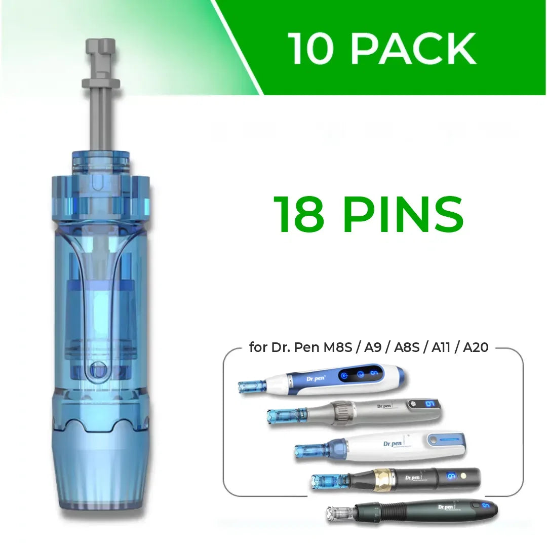 Dr. Pen M8S / A8S / A9 / A11 / A20 Cartridges - 10 Pack 18 Needles - Dr.Pen Authorized Distributor - Microneedling Pen