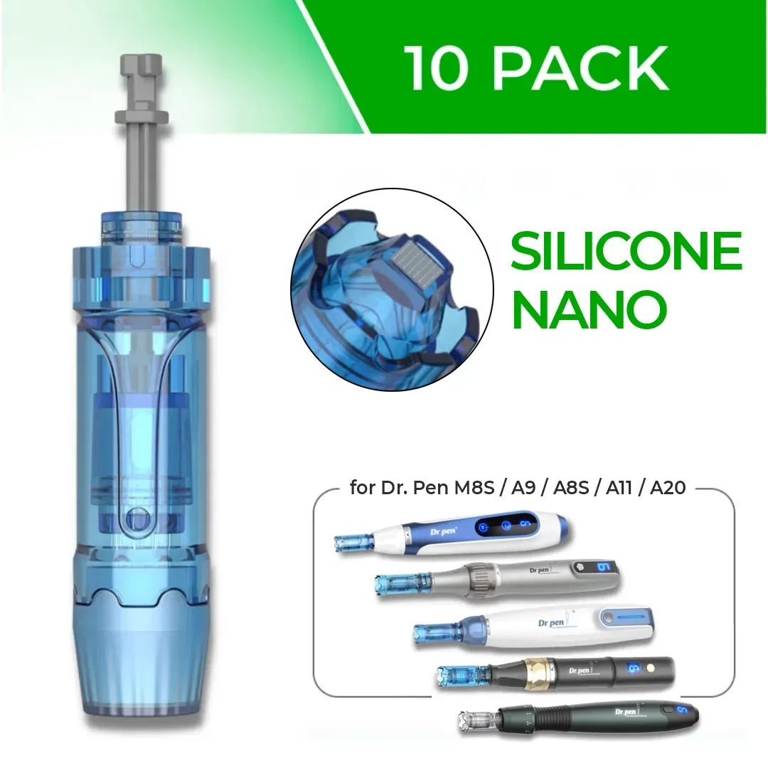 Dr. Pen M8S / A11 / A8S / A9 / A20 Cartridges - 10 Pack Silicone Nano Needles - Dr.Pen Authorized Distributor - Microneedling Pen