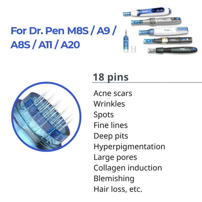 Dr. Pen A11 / M8S / A8S / A9 / A20 Cartridges - 18 Needles - Dr.Pen Authorized Distributor - Microneedling Pen