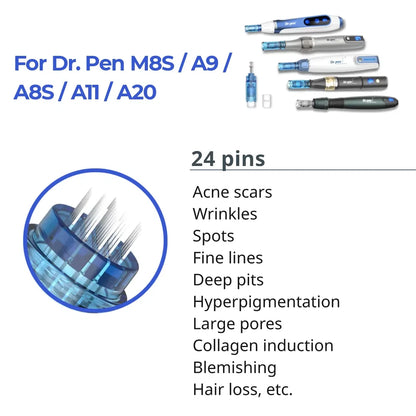 Dr. Pen M8S / A11 / A8S / A9 / A20 Cartridges - 24 Needles - Dr.Pen Authorized Distributor - Microneedling Pen