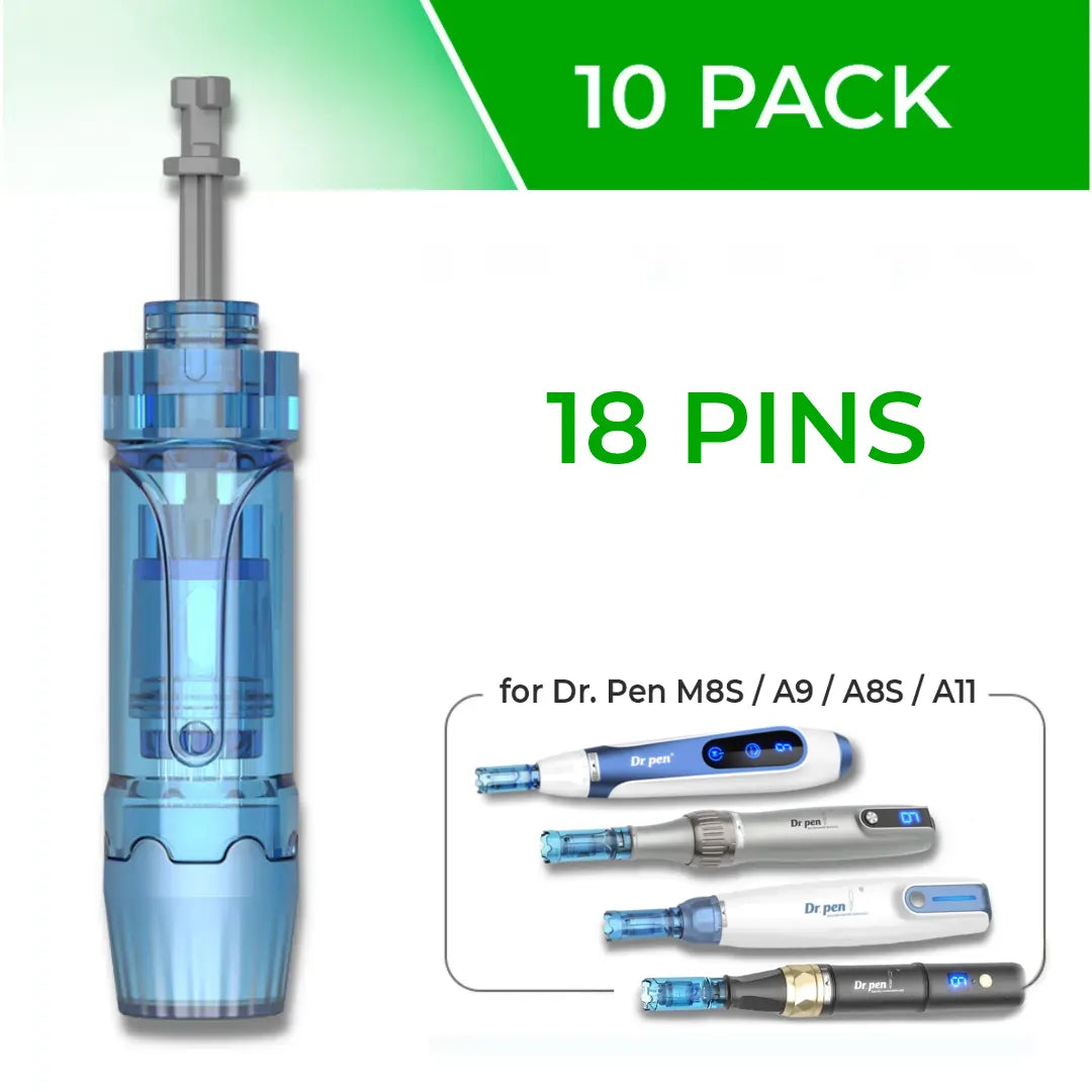 Dr. Pen M8S / A8S / A9 Cartridges - 10 Pack 18 Needles - Dr.Pen Authorized Distributor - Microneedling Pen