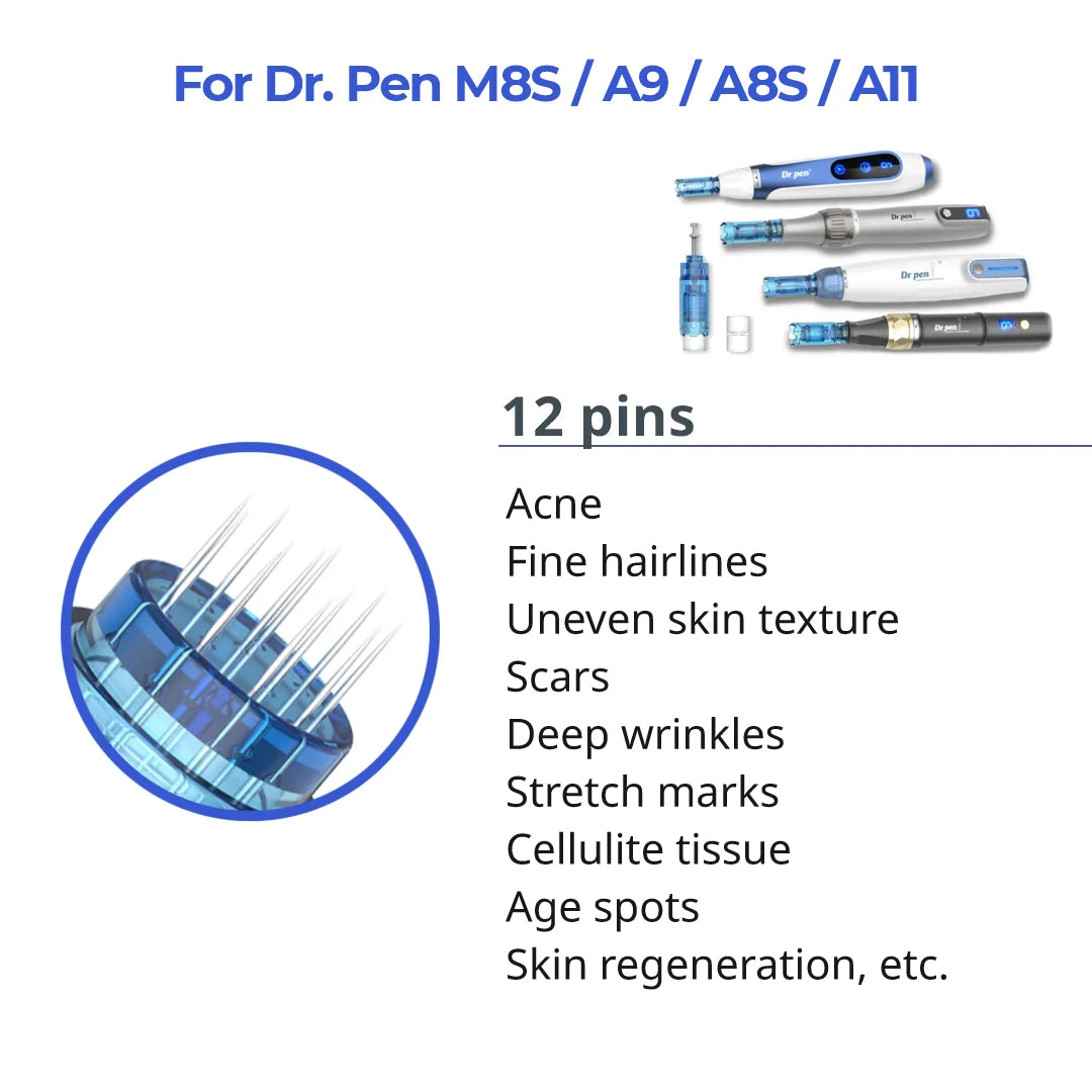 Dr. Pen M8S / A11 / A8S / A9 Cartridges - 12 Needles - Dr.Pen Authorized Distributor - Microneedling Pen