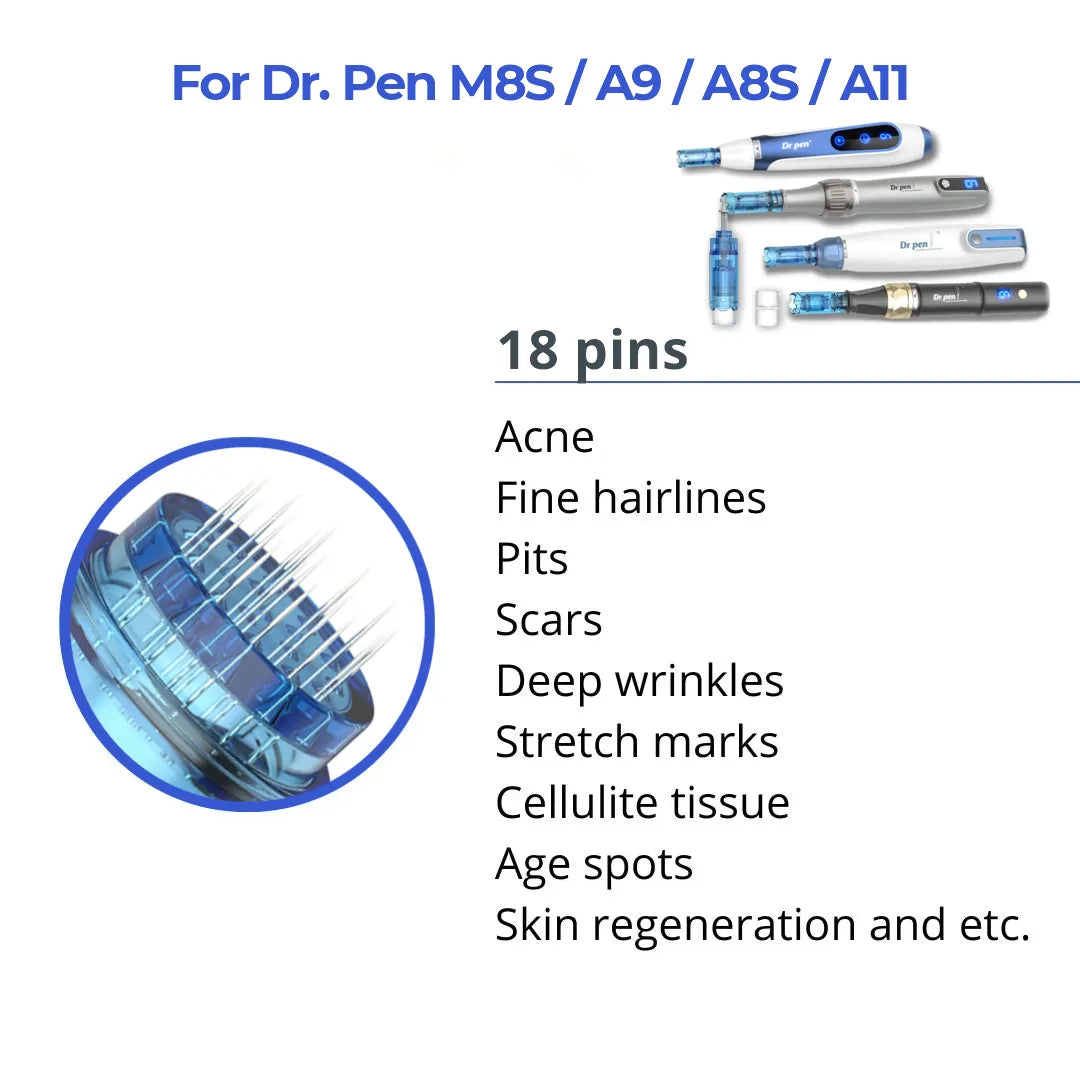 Dr. Pen M8S / A8S / A9 Cartridges - 18 Needles - Dr.Pen Authorized Distributor - Microneedling Pen