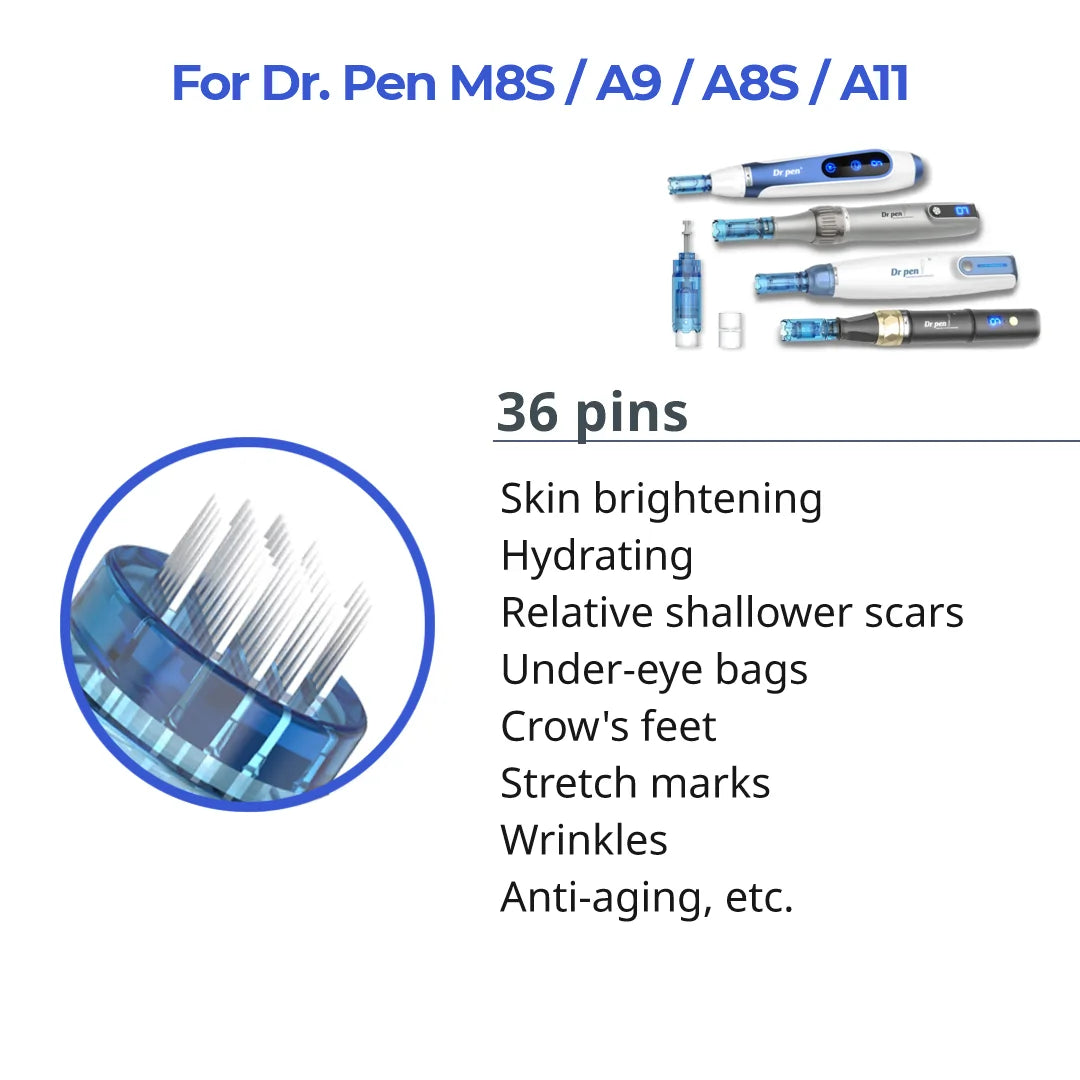 Dr. Pen M8S / A11 / A8S / A9 Cartridges - 36 Needles - Dr.Pen Authorized Distributor - Microneedling Pen