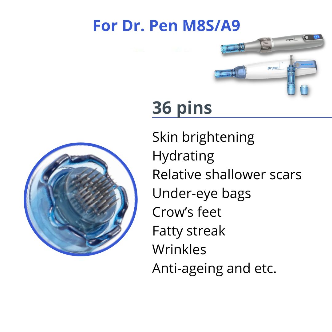 Dr. Pen Ultima A8S / M8S / A9 Replacement Cartridges - (10 Pack) - 36 Pins Bayonet Slot - Authentic Dr Pen Disposable Replacement Parts