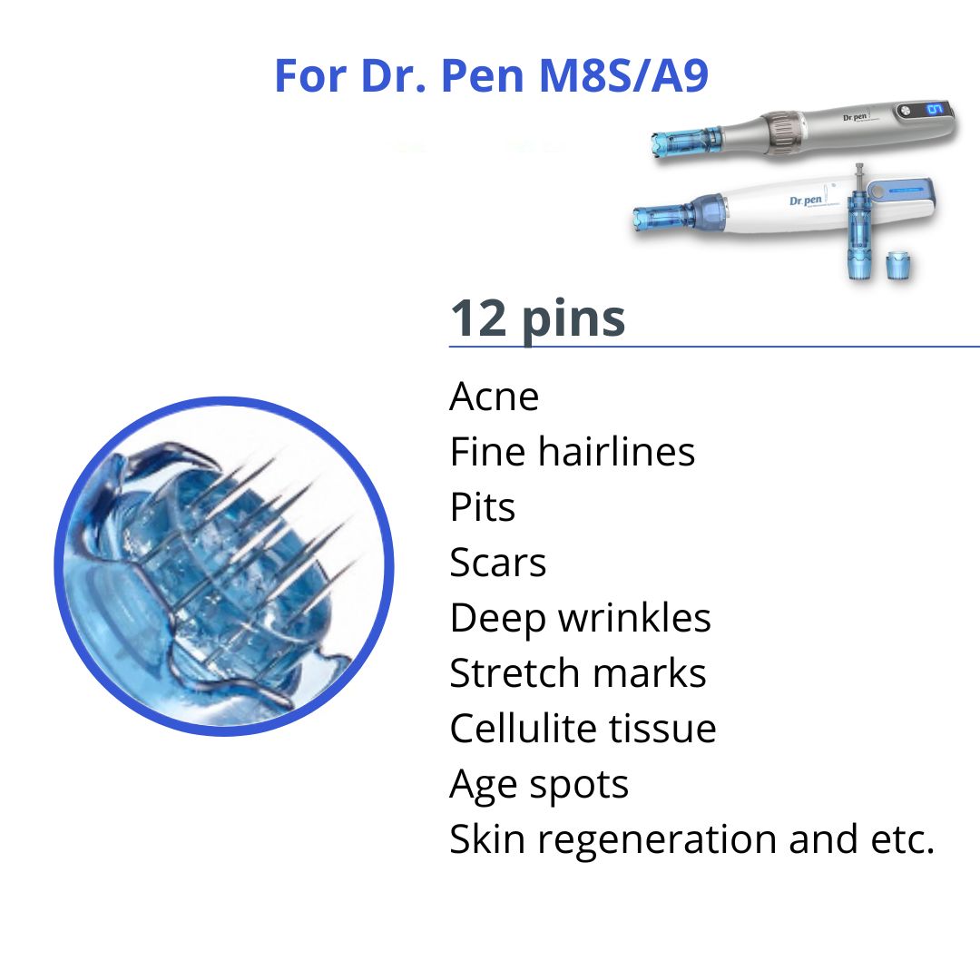 Dr. Pen Ultima A8S / M8S / A9 Replacement Cartridges - 20 Pack - 12 Pins Bayonet Slot - Authentic Dr Pen Disposable Replacement Parts