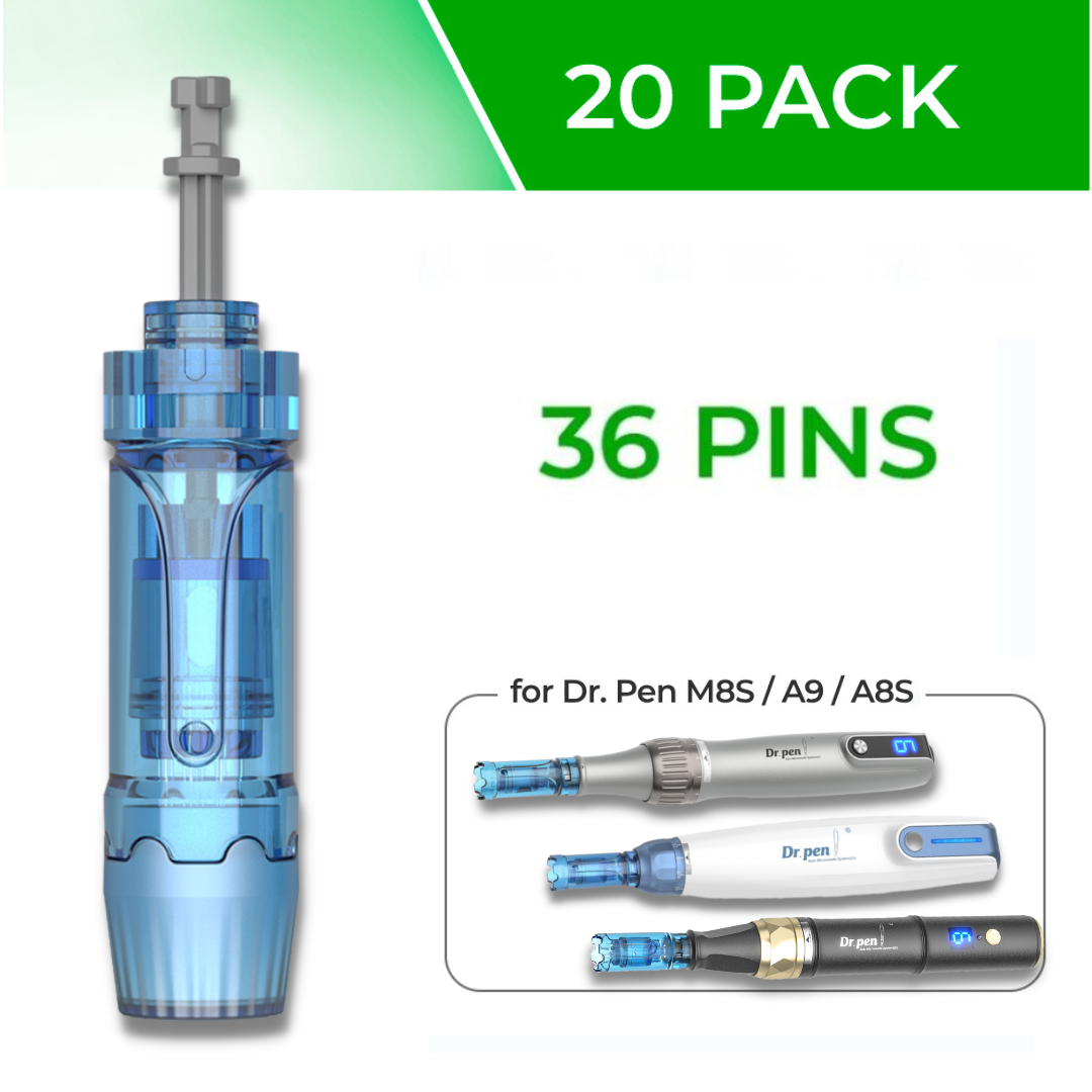 Dr. Pen Ultima A8S / M8S / A9 Replacement Cartridges - 20 Pack - 36 Pins Bayonet Slot - Authentic Dr Pen Disposable Replacement Parts