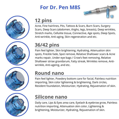 Dr. Pen M8S Microneedling Dermapen - 12pins х2 + 36pins х2 + Round Nano x2 Cartridges