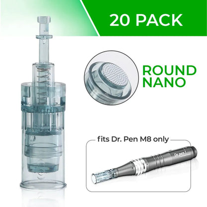 Dr. Pen Ultima M8 Replacement Cartridges - (20 PACK) - Round Nano Bayonet Slot - Disposable Replacement Parts