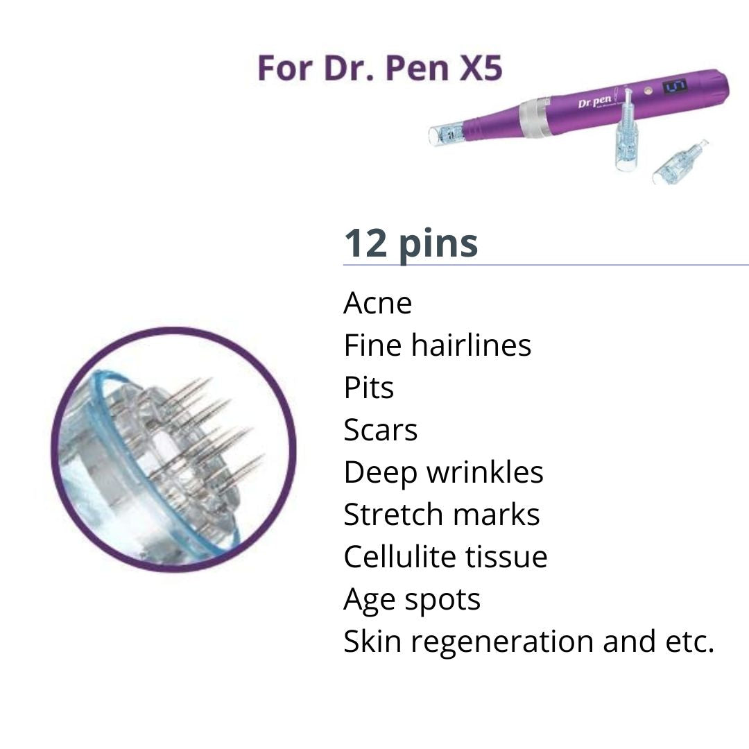 Dr. Pen Ultima X5 Replacement Cartridges - (10 PACK) - 12 Pins Bayonet Slot - Disposable Replacement Parts