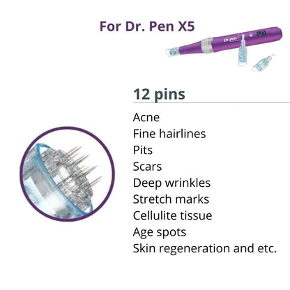 Dr. Pen X5 Cartridges - 10 Pack 12 Needles - Dr.Pen Authorized Distributor - Microneedling Pen