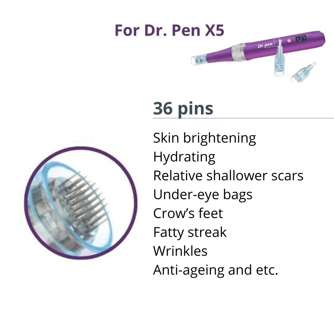 Dr. Pen Ultima X5 Replacement Cartridges - (10 PACK) - 36 Pins Bayonet Slot - Disposable Replacement Parts