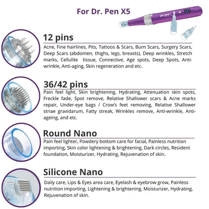 Dr. Pen Ultima X5 Replacement Cartridges - (10 PACK) - 42 Pins Bayonet Slot - Disposable Replacement Parts