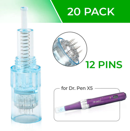 Dr. Pen Ultima X5 Replacement Cartridges - (20 PACK) - 12 Pins Bayonet Slot - Disposable Replacement Parts